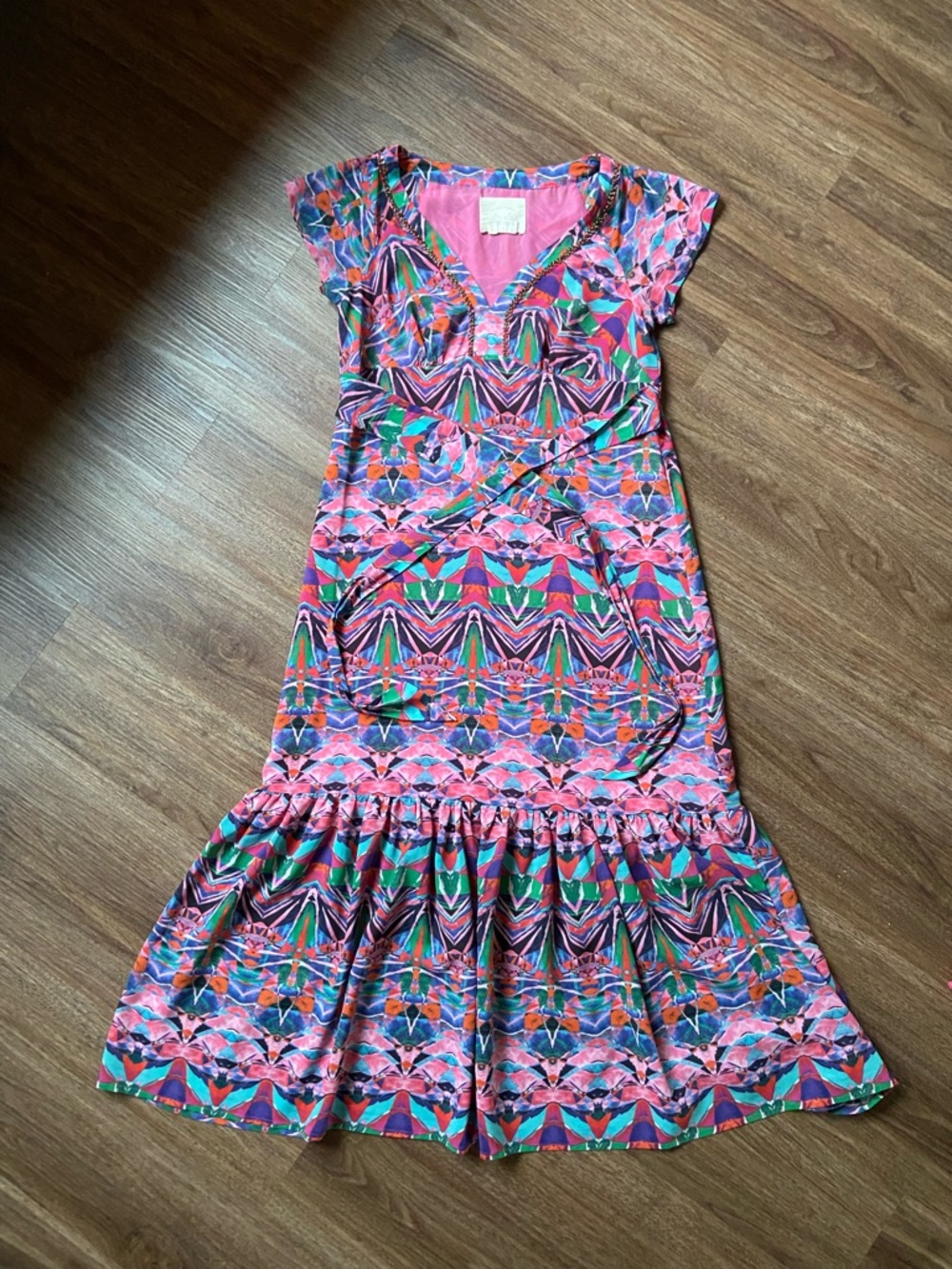 Vibrant Pink & Multicolor Geometric Midi Dress